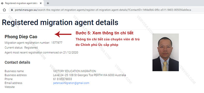 Thông tin chi tiết về MARA của ông Phong Cao - Dịch vụ tư vấn visa đi Úc VEM