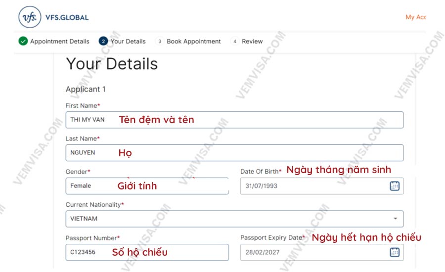 Bước 2 điền thông tin cá nhân