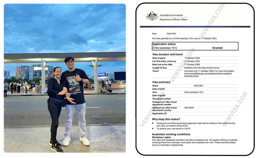 Khách hàng của VEM định cư Úc thành công với visa 101