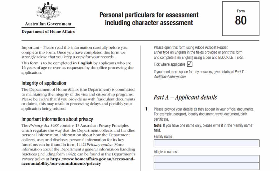 Form 80 Australian visa personal and character information guide