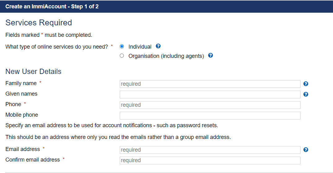 how to create an immiaccount