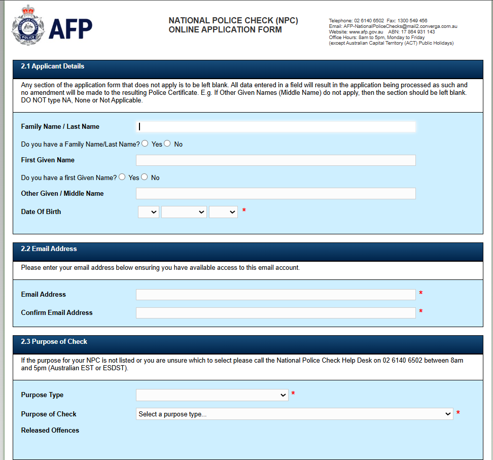 Step 3 of AFP police check application