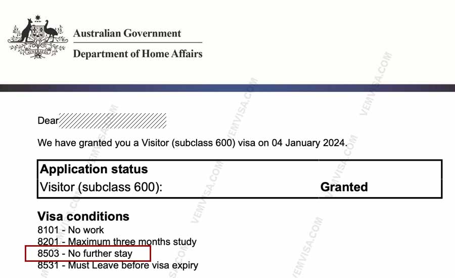 8503 visa condition 8503 visa condition