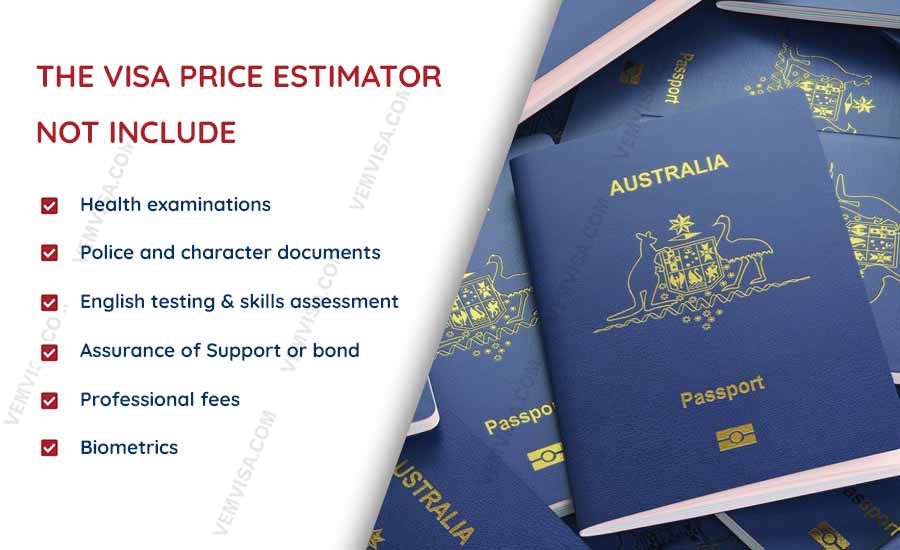 Costs not included in the Australia Visa Price Estimator