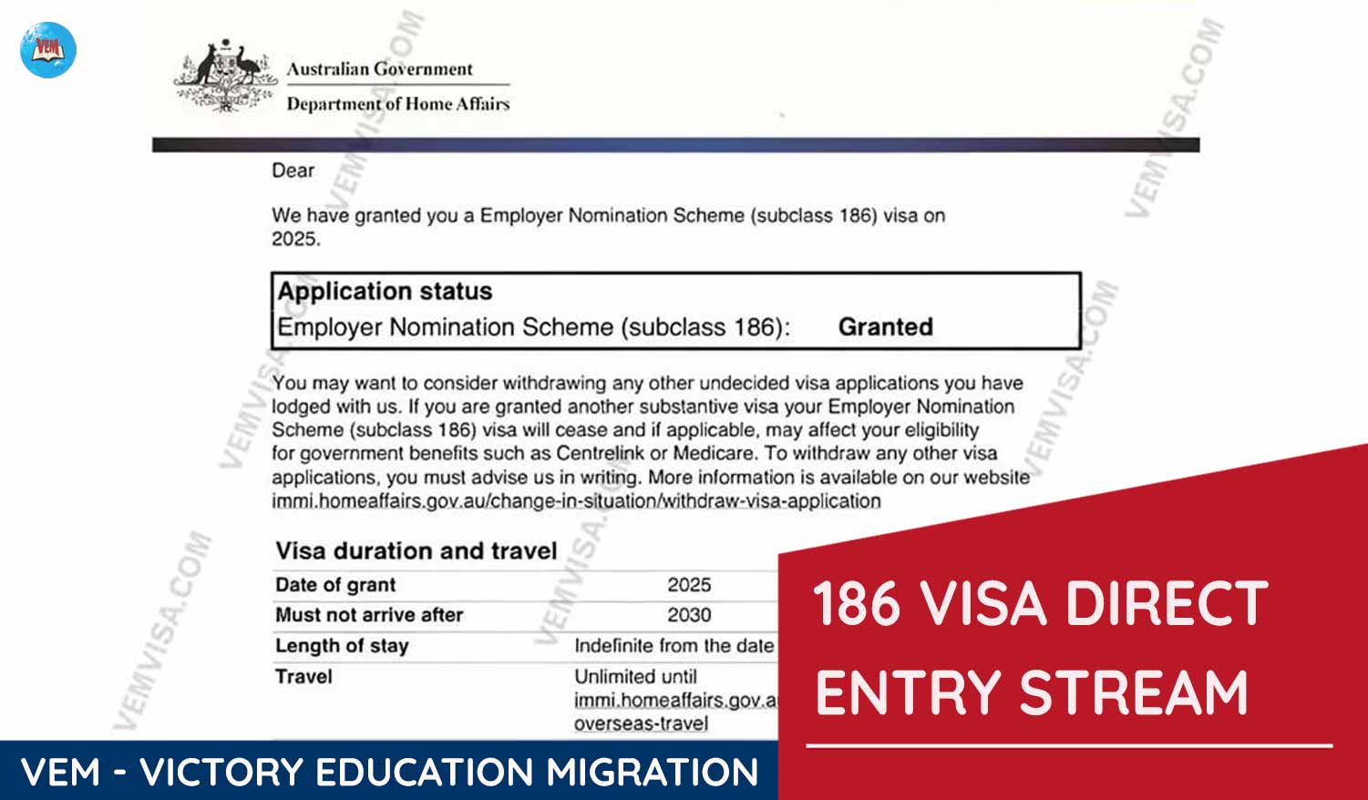 avt 186 direct entry visa